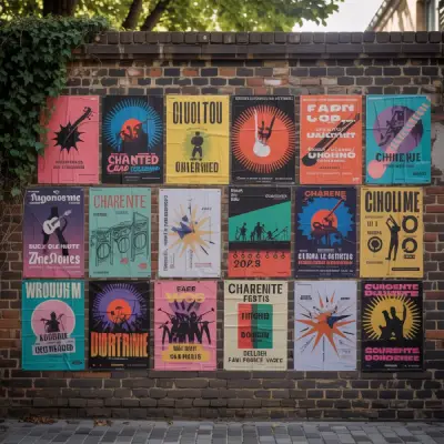 Affiche d'un événement culturel visible sur la vitrine d'un commerce.