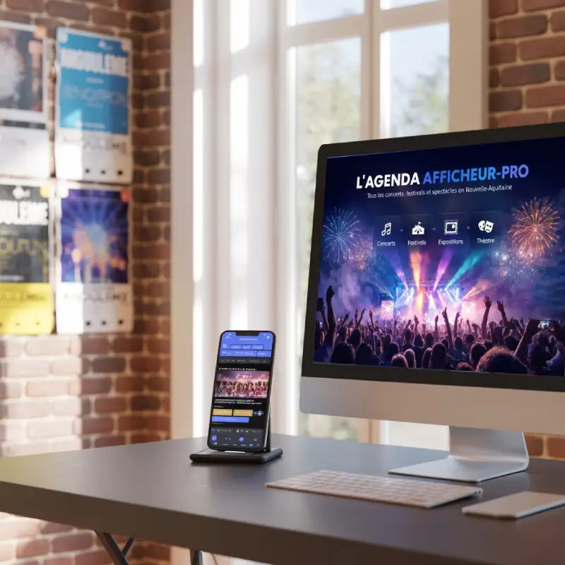 Mockup de l'Agenda Afficheur-Pro sur mobile et desktop