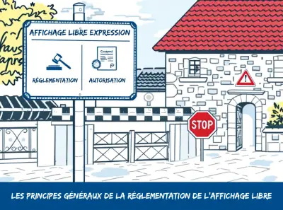 Schéma illustrant les trois étapes : conception par le graphiste, impression, et pose par l'afficheur.